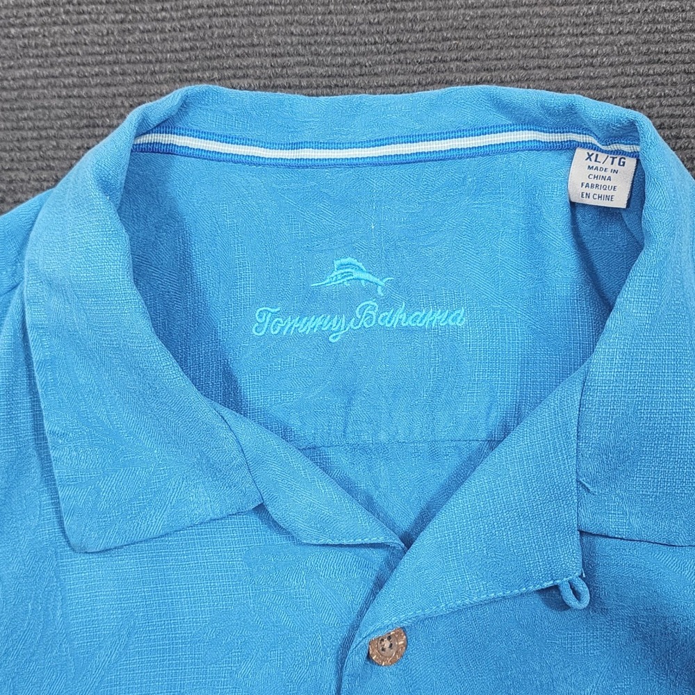Tommy Bahama Camp Shirt Mens XL Blue‎ Floral Jacquard Tropical Casual